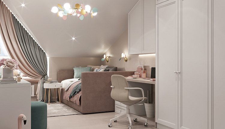 Проект комнаты для девочки от дизайнера Елены Коровиной  Проект комнаты для девочки от дизайнера Елены Коровиной